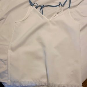 White camisole with denim blue straps